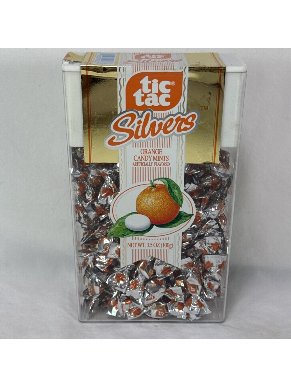 Tic Tac Silvers Orange Candy Mints 3.5 Oz Vintage RARE Jumbo Container HTF Nice!